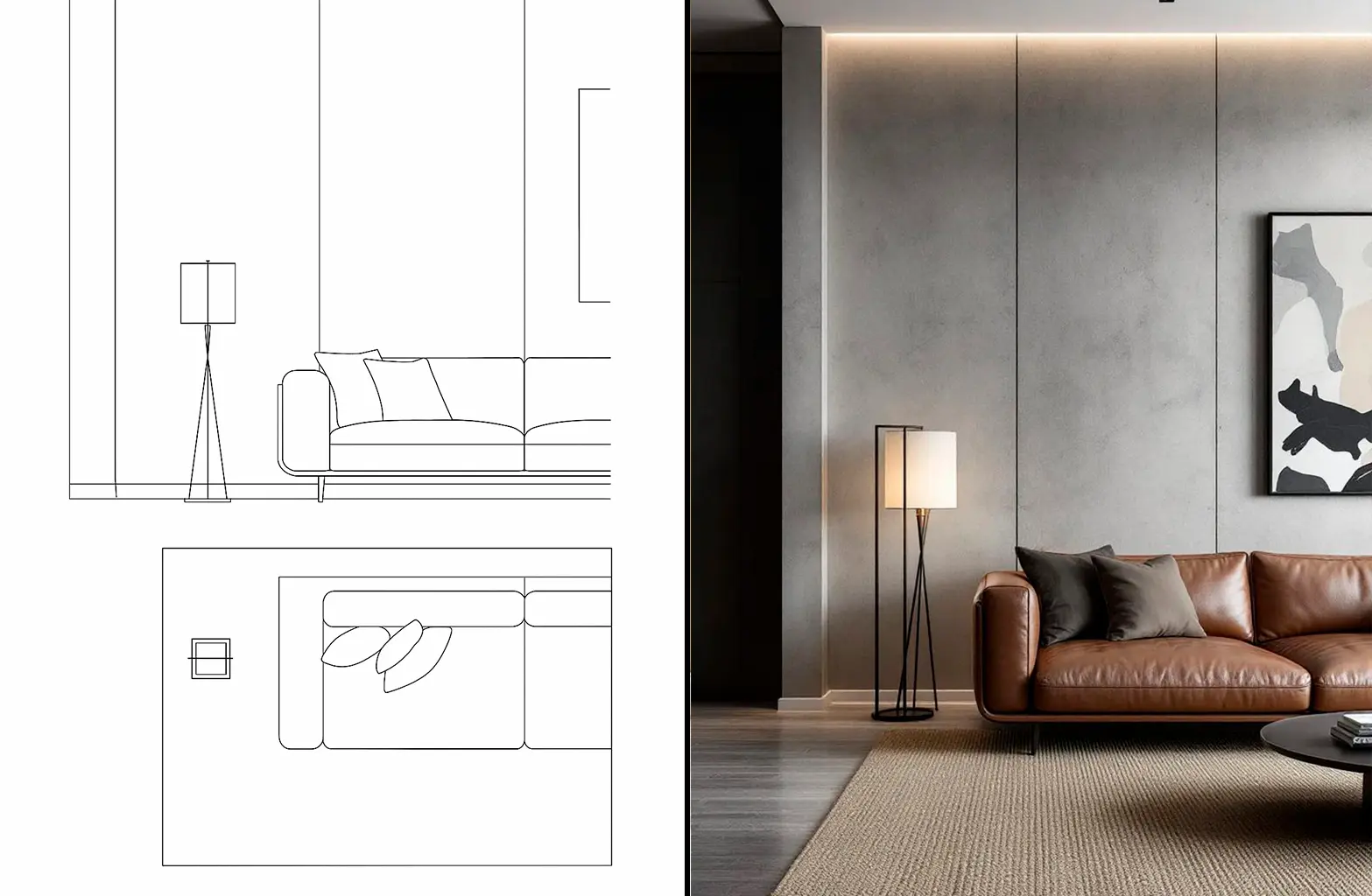 Del plano 2D al render interior Del plano 2D al render interior